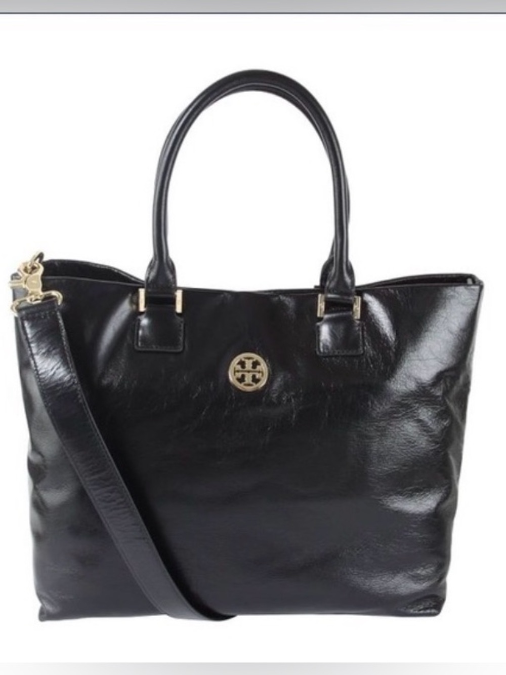 Tory Burch Large Dena Tote Handbag Purse Soft Black Crinkle Leather